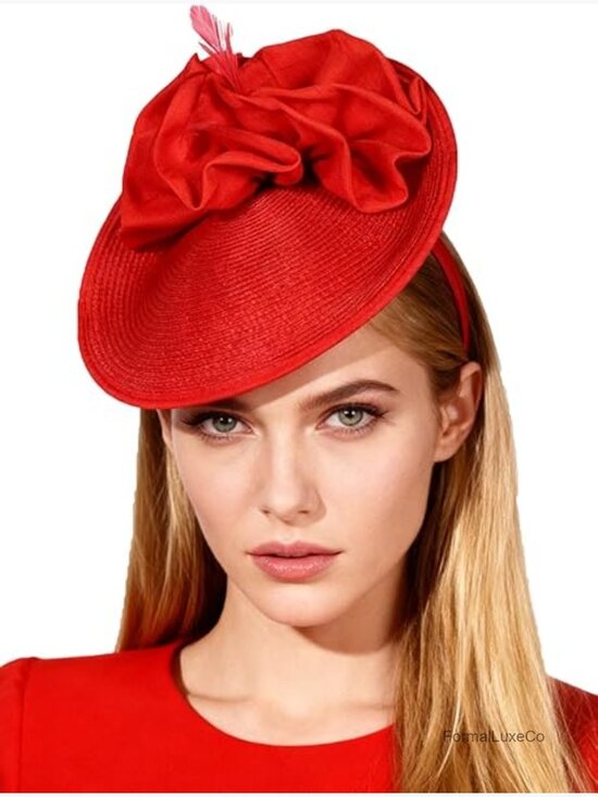 Elegant Straw Derby Hat with Feather for Formal Cocktail & Tea Party main image 7